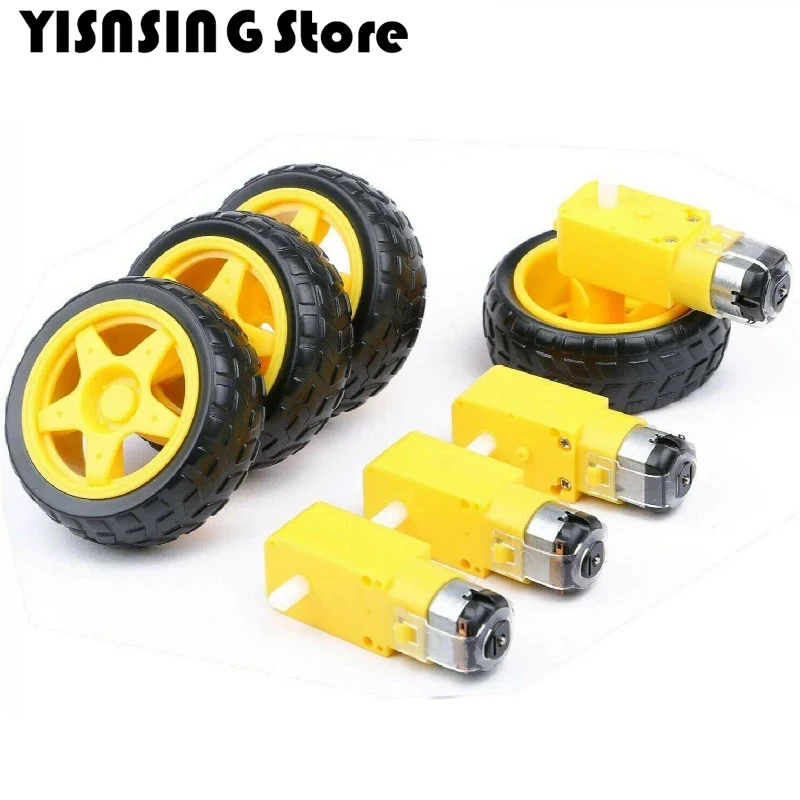 4PCS DC Electric Motor Plastic TT Motor Tire Wheel 3-6V Dual Shaft Gear Motor TT Magnetic Gearbox Engine For Arduino Smart Car