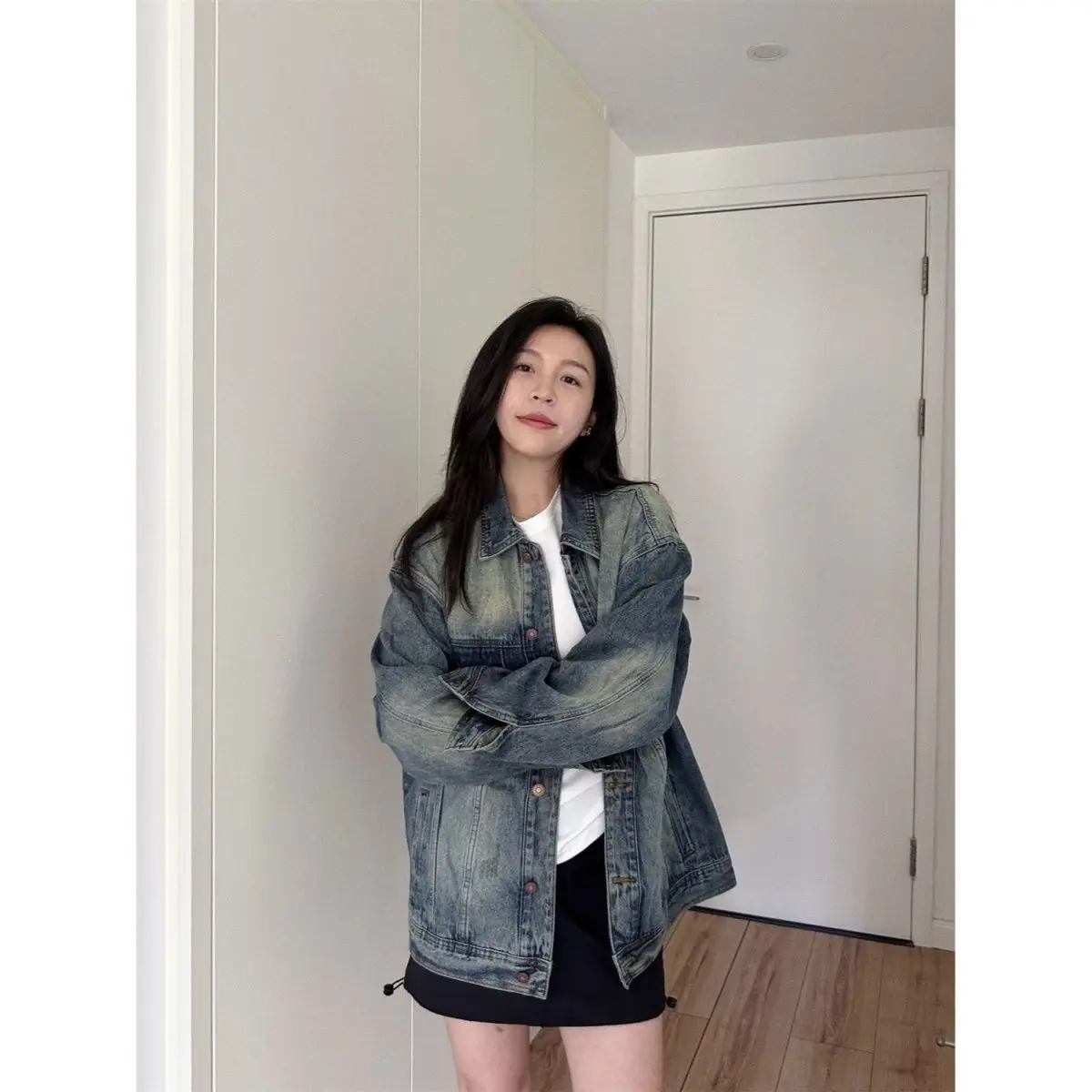 

Woman Jackets Elegant Varsity College Style Embroidery Patch Fashion Outerwear Button Front Pure Simple Basic Ladies Long Sleeve