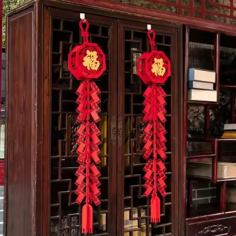 Happy New Year of the Horse Spring Festival Firecracker Pendant Chinese New Year Lucky Character Pendant Home Store Decor Gift ﻿