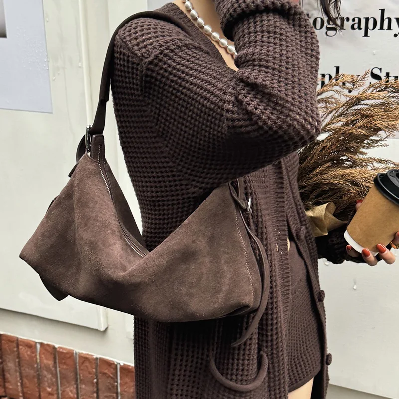

Autumn Winter Fashion Women's Shoulder Crossbody Bag Luxury Designer Brand Ladies Soft Suede Cow Leather High Quality Bag New