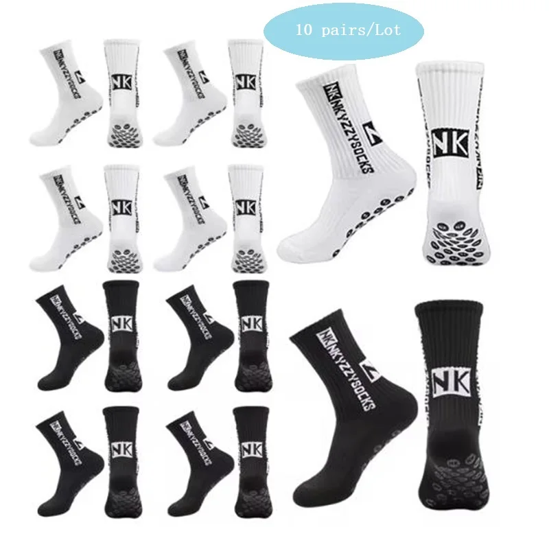 1/5/10 pair of black and white football socks breathable soft non-slip grip running Sports socks Soccer Basketball tube socks