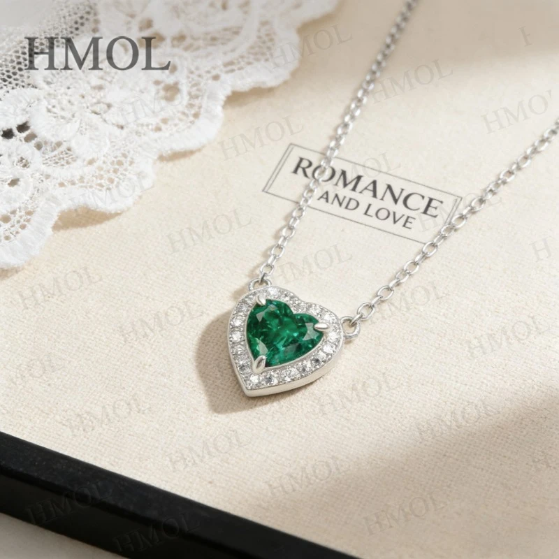 

Heart Cut Necklace White Gold Lab Grown Columbia Emerald Ruby Sapphire Padparadscha Romantic Fine Jewelry for Valentines Day