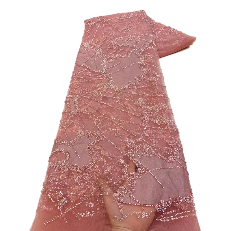 여성 최신 프랑스 비즈 네트 레이스 원단, 스팽글 아프리카 우아한 튤 레이스 파티 웨딩 드레스 재봉 소재 메쉬 비즈