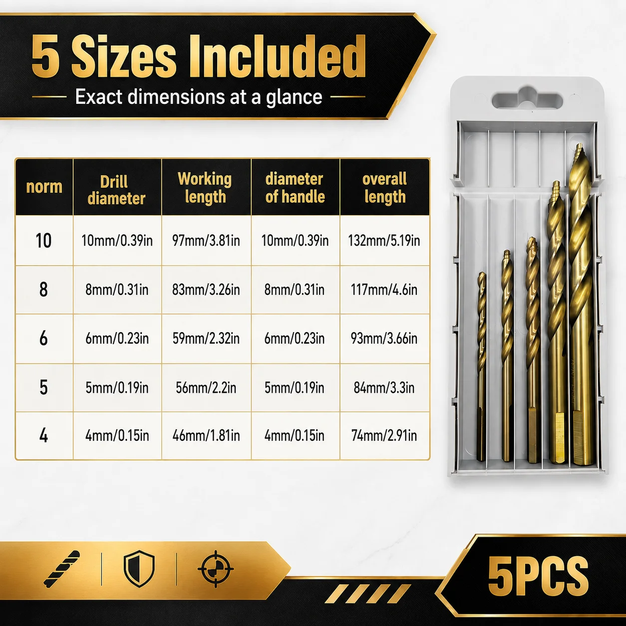 5Pcs Hex Shank Serrated Twist Step Drill Bit Set Titanium‑Coated 4‑10mm HSS Hole Cutter with Storage Box for Wood Metal DIY view 6