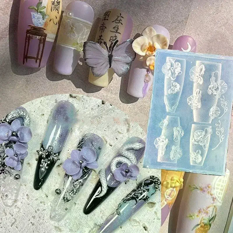 3D Flower Silicone Nail Mold Sweet Bow Rose Nails Templates DIY Nail Art Decorations Stamping Plates Manicure Design Tools