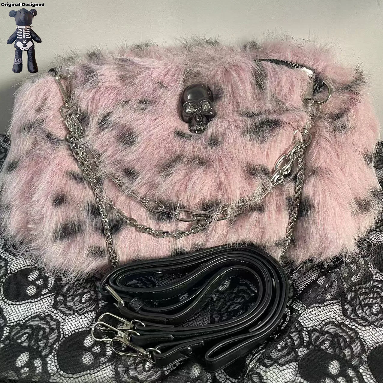 Bolso de mano de leopardo Rosa Y2K Punk, bolsos de felpa versátiles, bolso cruzado diario, bolsos de mano para mensajes