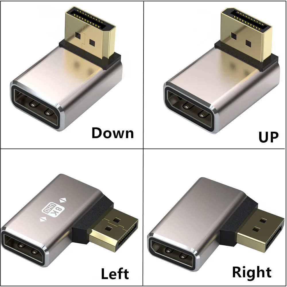 DP male-to-female 90 degree right Angle Elbow Computer Graphics Card Display Displayport converter 4K144hz HD steering head 8k