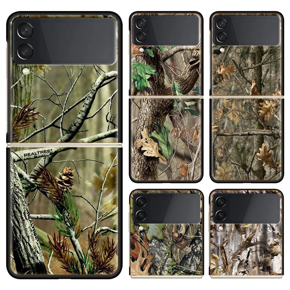 Realtree Real Tree Camo Phone Case For Samsung Galaxy Z Flip 6 4 3 5G Funda Black Coque Hard PC Luxury Cover Z Flip 5 Capa Fashi