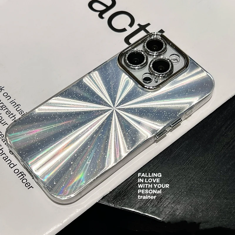 Luxury Flashing Aurora Glitter Solid Color Phone Case For iPhone 15 14 13 12 11 Pro Max Lens Camera Protection Shockproof Cover