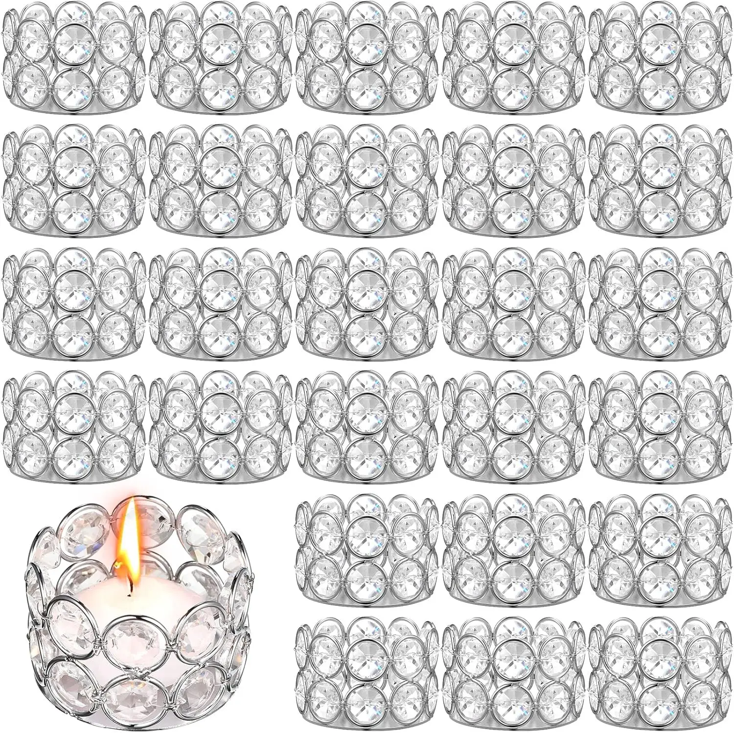 

30 серебряных подсвечников для чайных свечей с бриллиантовой огранкой для свадеб, вечеринок, домашнего декора и центральных композиций