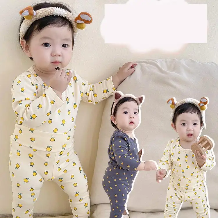 

Pajamas 0-3Years Baby Pure Cotton Sets Warm High Waist Pants Boys And Girls Spring Autumn Clothes Cute Full Print Tops Kids 2pcs