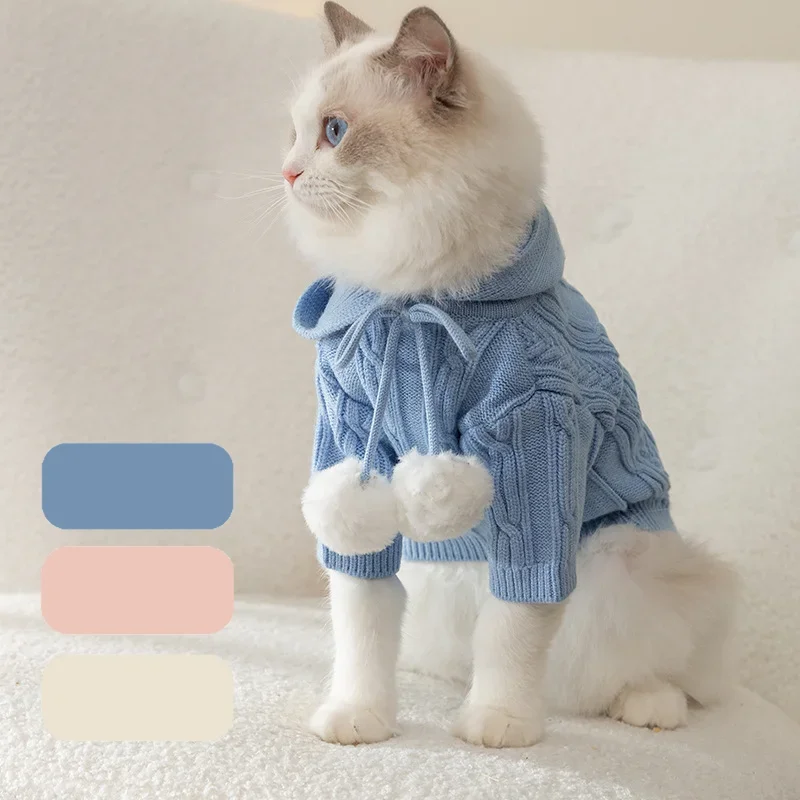 Warm Cat Clothes Winter Pet Clothing for Cats Fashion Outfits Coats Soft Sweater Hoodie Spring Pet Supplies