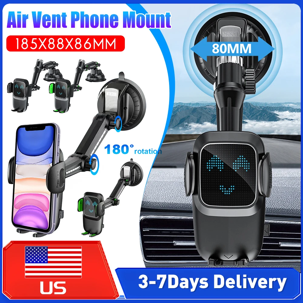 

Держатель для телефона в автомобиль на присоске/крепление на воздуховод, с гибким длинным кронштейном и вращением на 360°, универсальный для экранов 4.7-7.2 дюйма, для приборной панели и окна