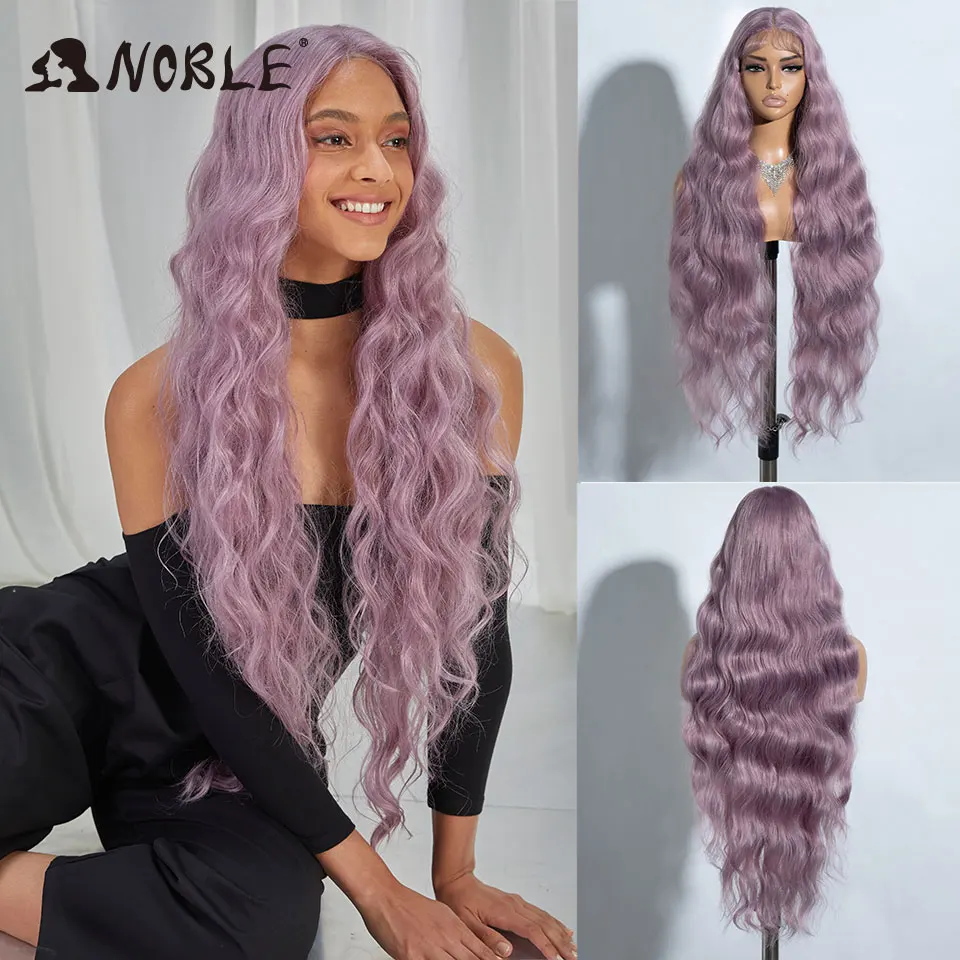 

Noble Synthetic Lace Front Wig Long Wavy 36 Inch Body Wavy Lace Wig For Women Lace Front Wig Purple Cosplay Synthetic Lace Wig