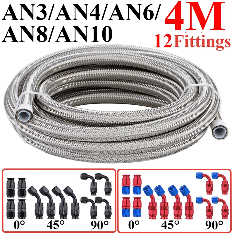 

4M AN3 AN4 AN6 AN8 E85 из нержавеющей стали, PTFE, топливный шланг, масляный газовый радиатор, линия, трубка 4x0 ° 4x45 ° 4x90 ° Поворотные фитинги для конца шланга