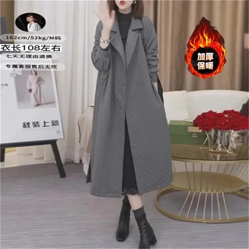 

Fashion Windbreaker Women's Long Coat Covers the Body and Shows Slim Weight 2024 Autumn/Winter New Thickened Loose Coat Female