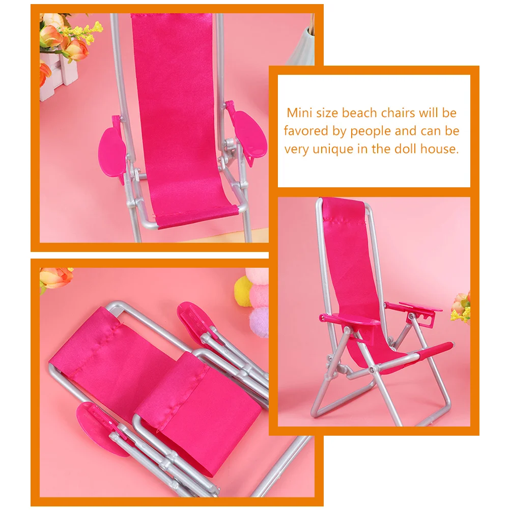 

3pcs Miniature Beach Foldable Deck Chair For House Decoration Simulated Folding Lounge Chair Micro Landscape Ornament Space