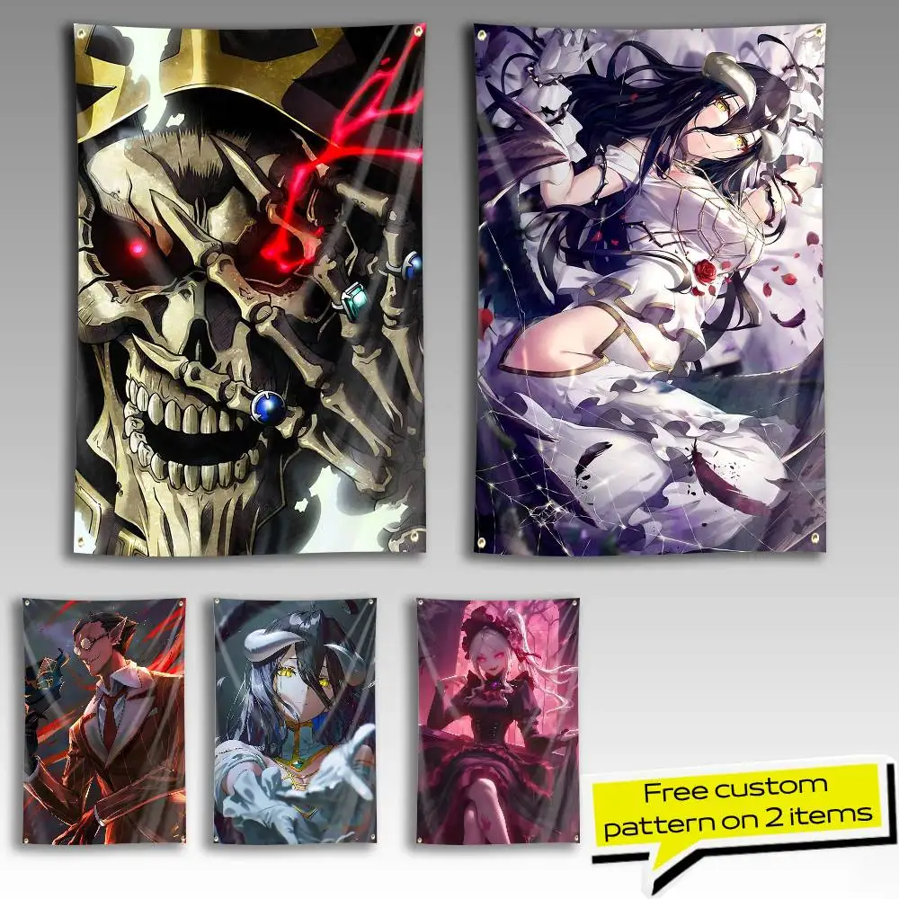 A-Albedo Classic Anime O-Overlord Flag Tapestry Banner for Bedroom Living Room Outdoor Camping Custom Supported