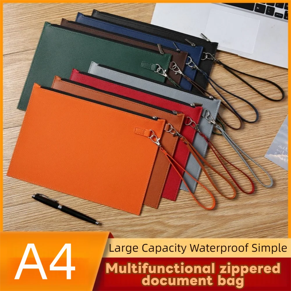 

Large Capacity A4 Imitation Leather File Folder Waterproof Thickened Business Document Bag Elegant Simple Document Organizer