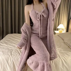 Sexy Nightwear Flannel Pijama Nightgown Women's Robes Coral Velvet Thick Bathrobe Coral Fleece Nightdress Sets Sexy Home Service