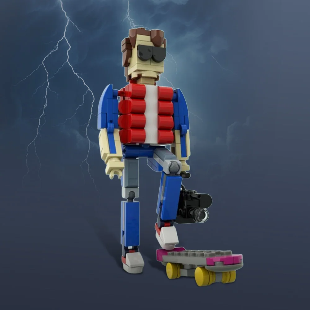 MOC Marty McFly พร้อมสเก็ตและกล้อง Building Blocks Backed To The Future ภาพยนตร์ Figurine อิฐเด็กของขวัญชุดของเล่นตกแต่ง