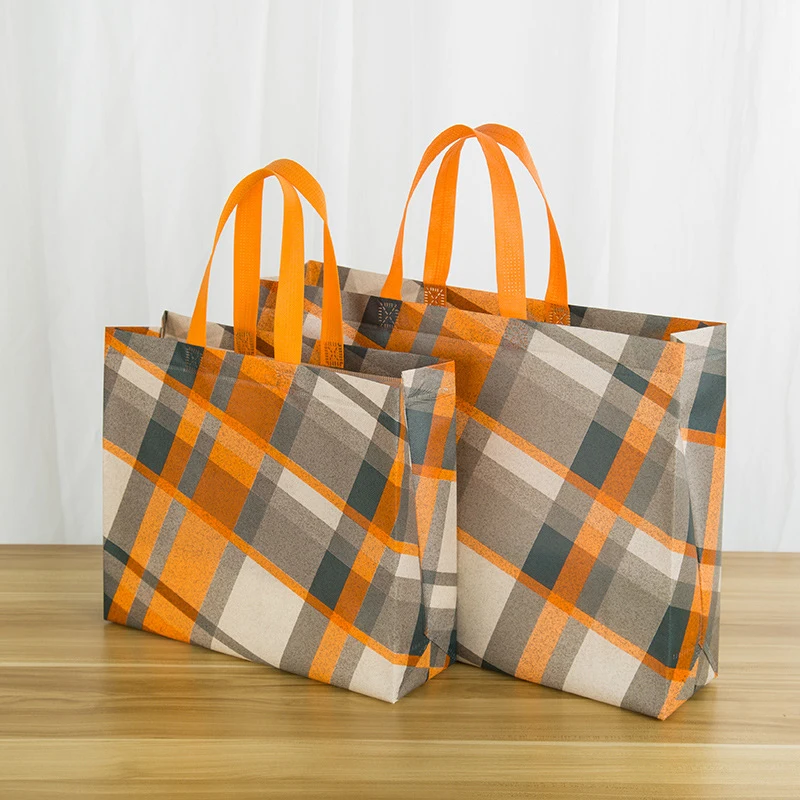 Reusable Non-woven Storage Bags Yellow Plaid Tote Shopping Bags Eco Goodie Handbags Waterproof Large Travel Storage Organizer