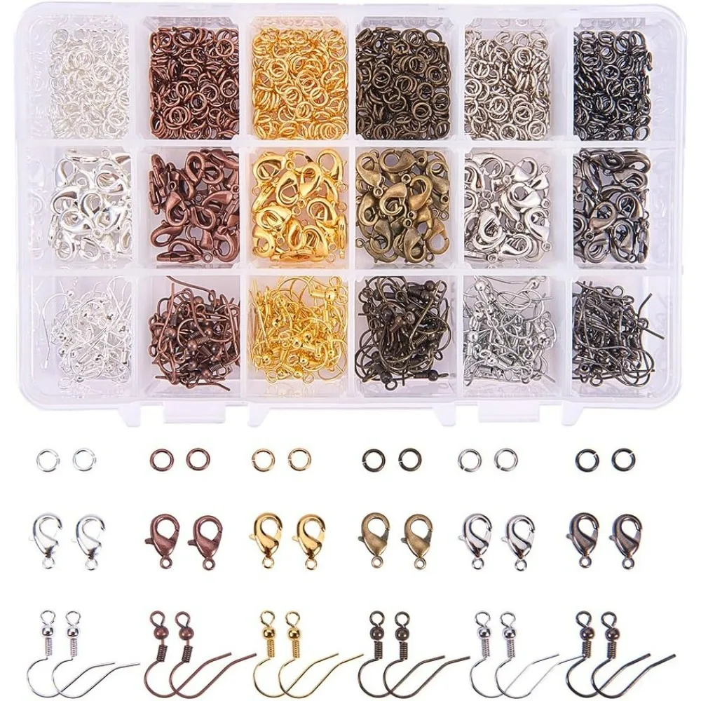 1 Box About 930 Pcs Jewelry Finding Kit with Brass Jump Rings Lobster Claw Clasps and Earring Hooks 6 Colors for Jewelry Making