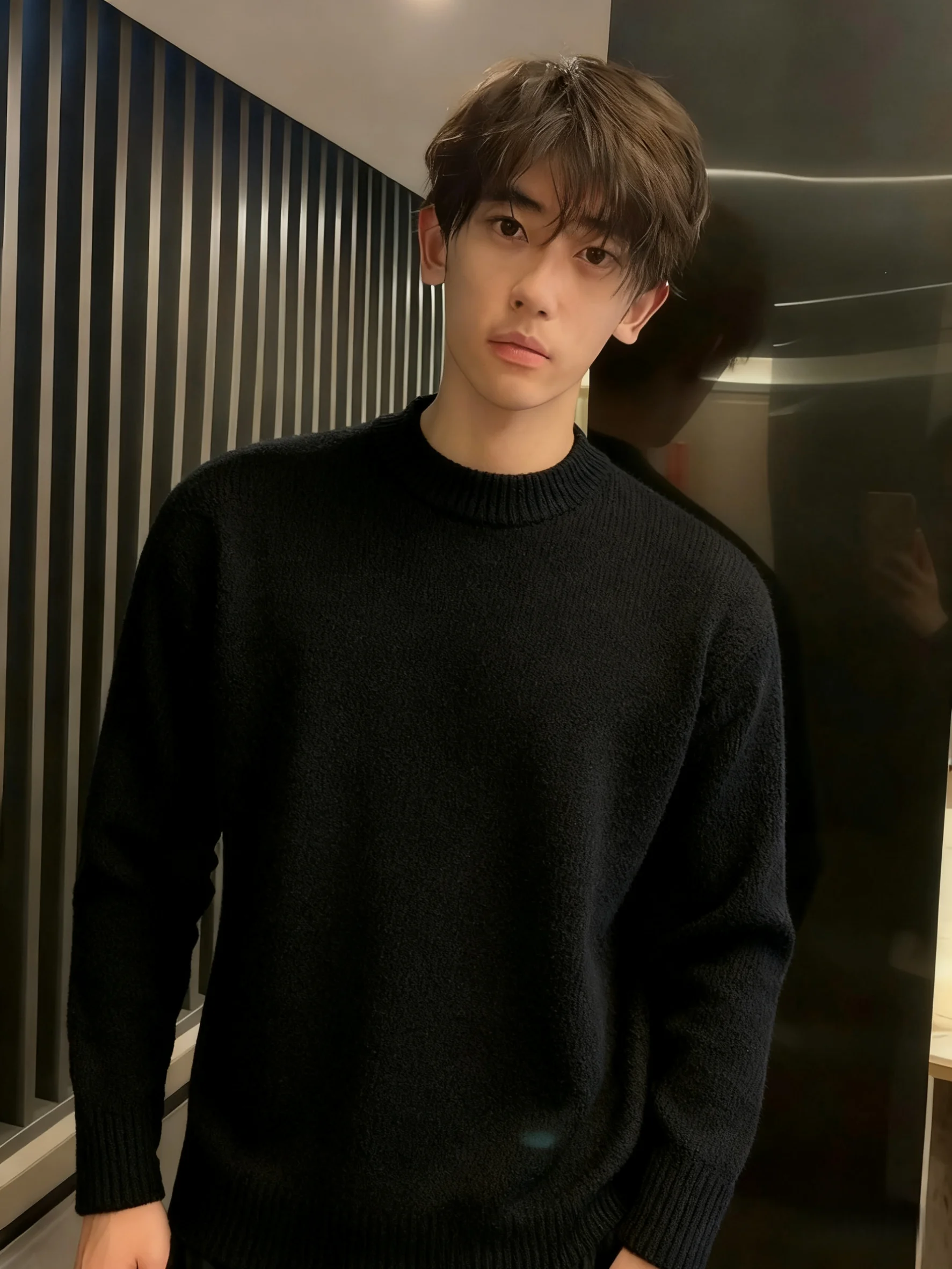 

Мужской облегающий трикотажный джемпер с круглым вырезом, эластичный, для ношения под одеждой, в американском стиле, осенне-зимний, высококачественный, повседневный, с длинным рукавом