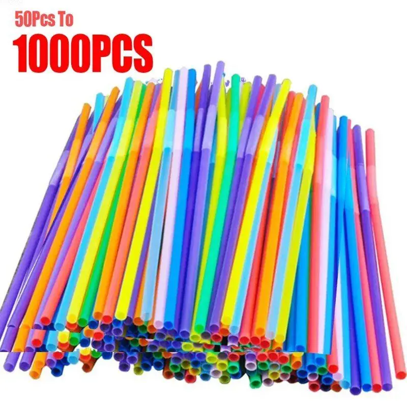 50-1000PCS Colorful & Black Drinking Kunststof Straws Bar Party Wedding Kitchen pajitas Beverage Straw Wholesale