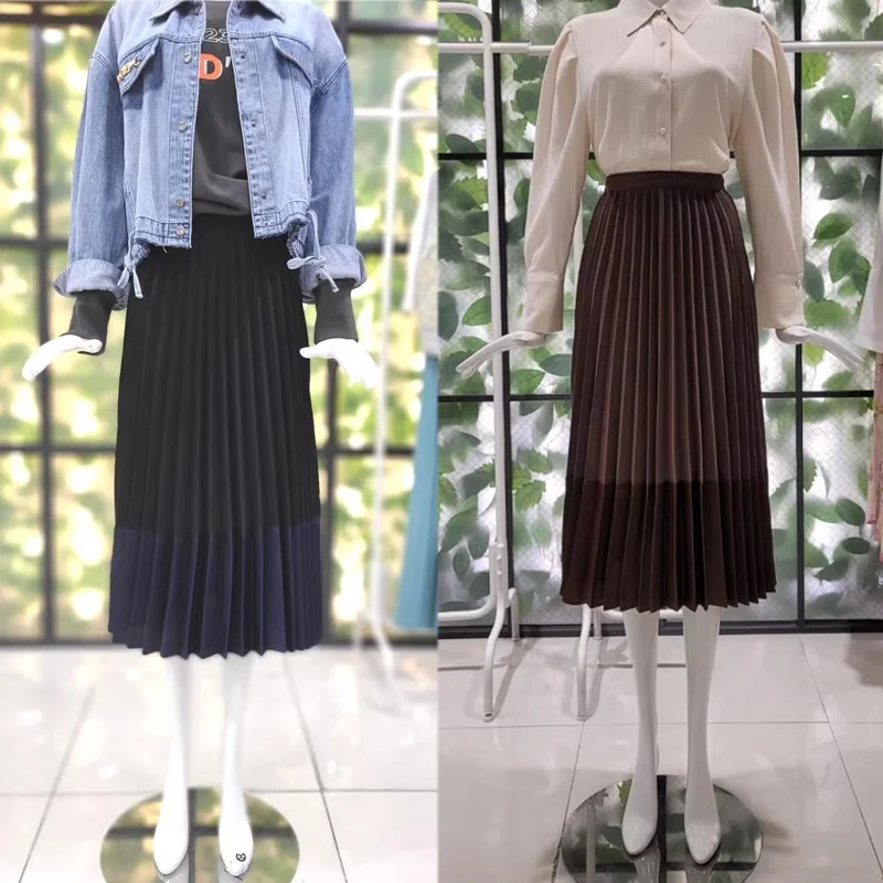 

Ele Luxury Pure Color Blo Satin Drapey Pleated Skirt High Waist Long A-Line Skirt Selfwill Commute Sle Autumn Faion