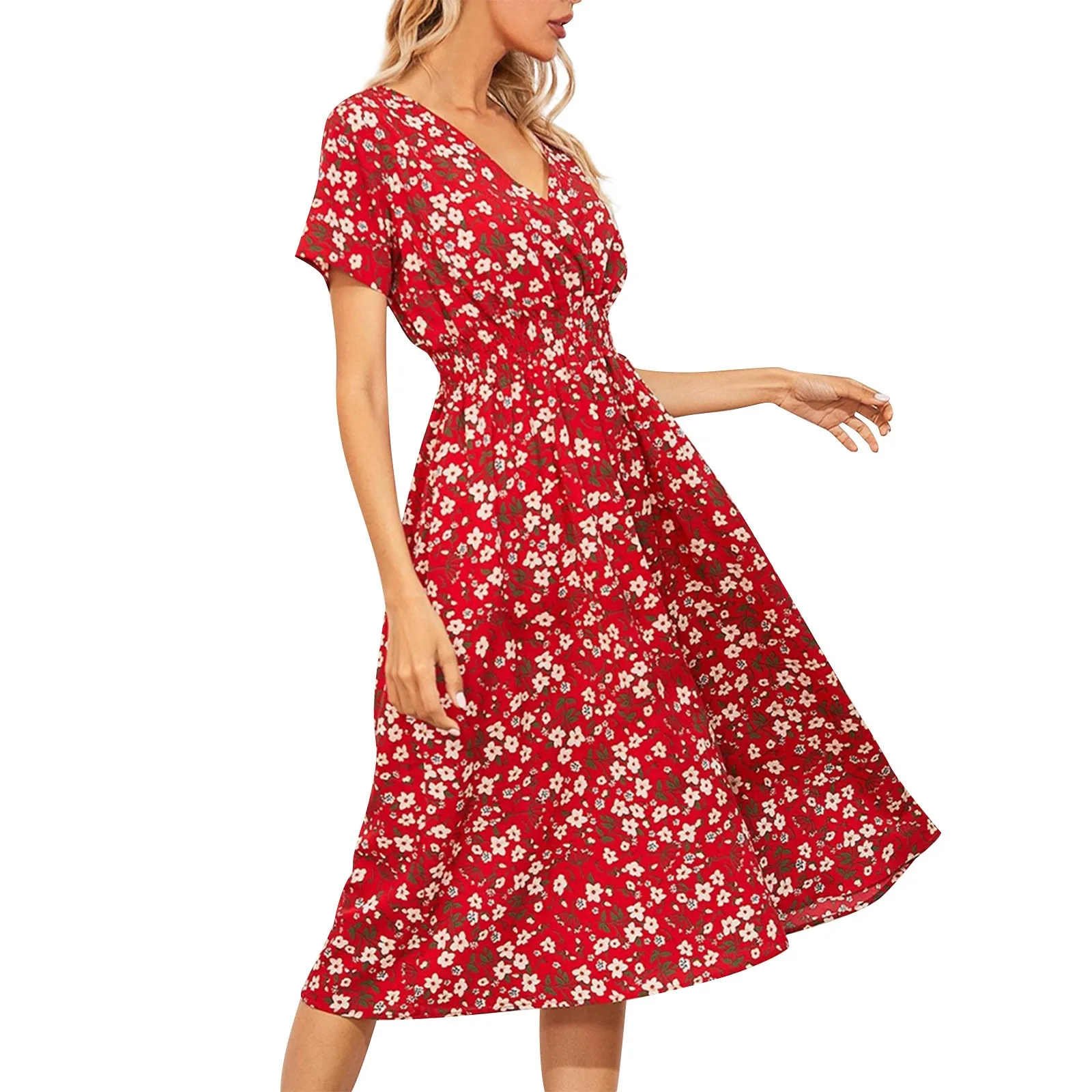 Fashionable And Sexy Women's New Small Floral Printed Short-sleeved Dress, Summer Dresses for Women 2024, Women's Dress