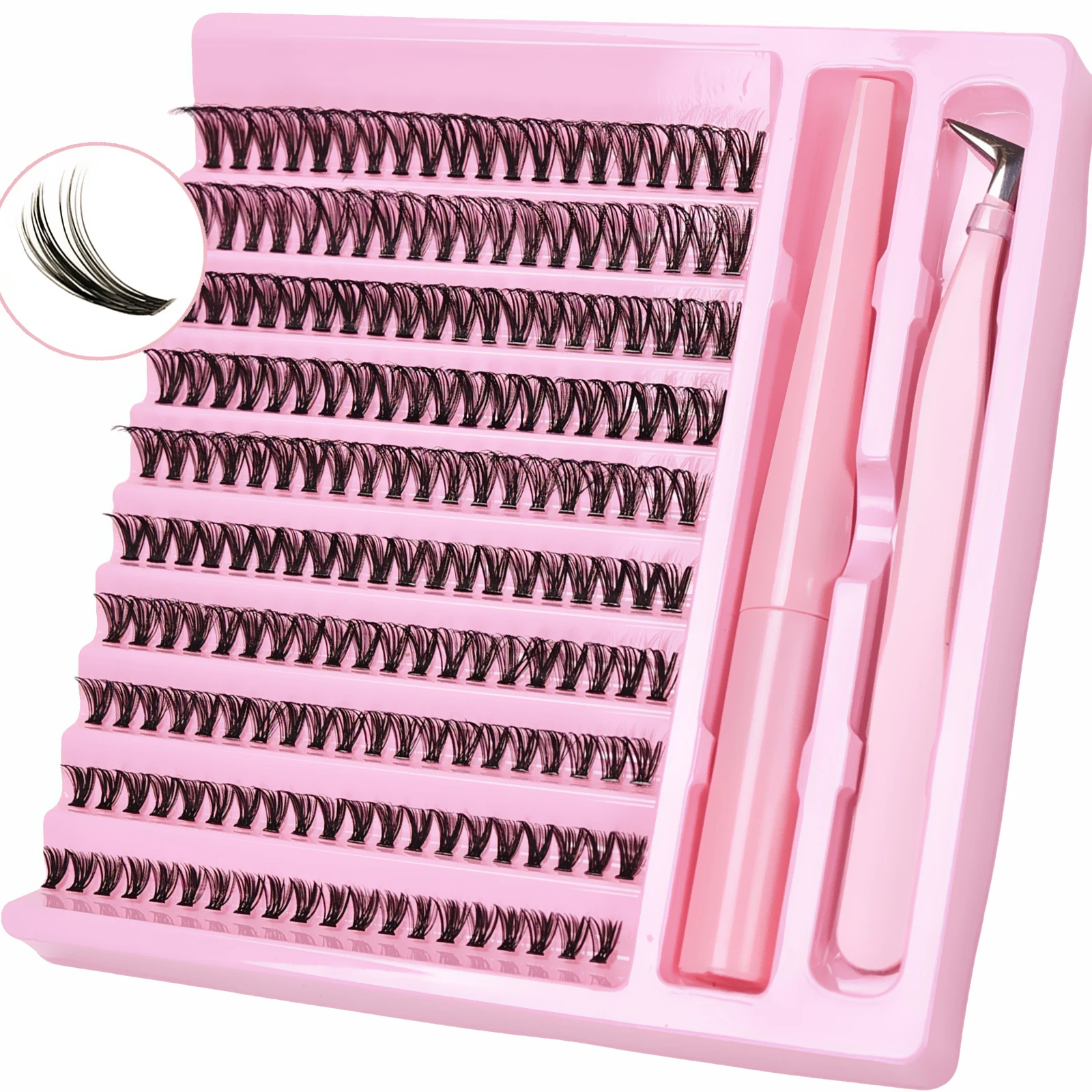 DIY Wimpernverlängerungs-Set 200 Stück Wimpernbüschel mit Kleber Wimpern-Kit Cluster-Wimpern D-Curl Falsche Wimpernbüschel mit Pinzette – Detail 3