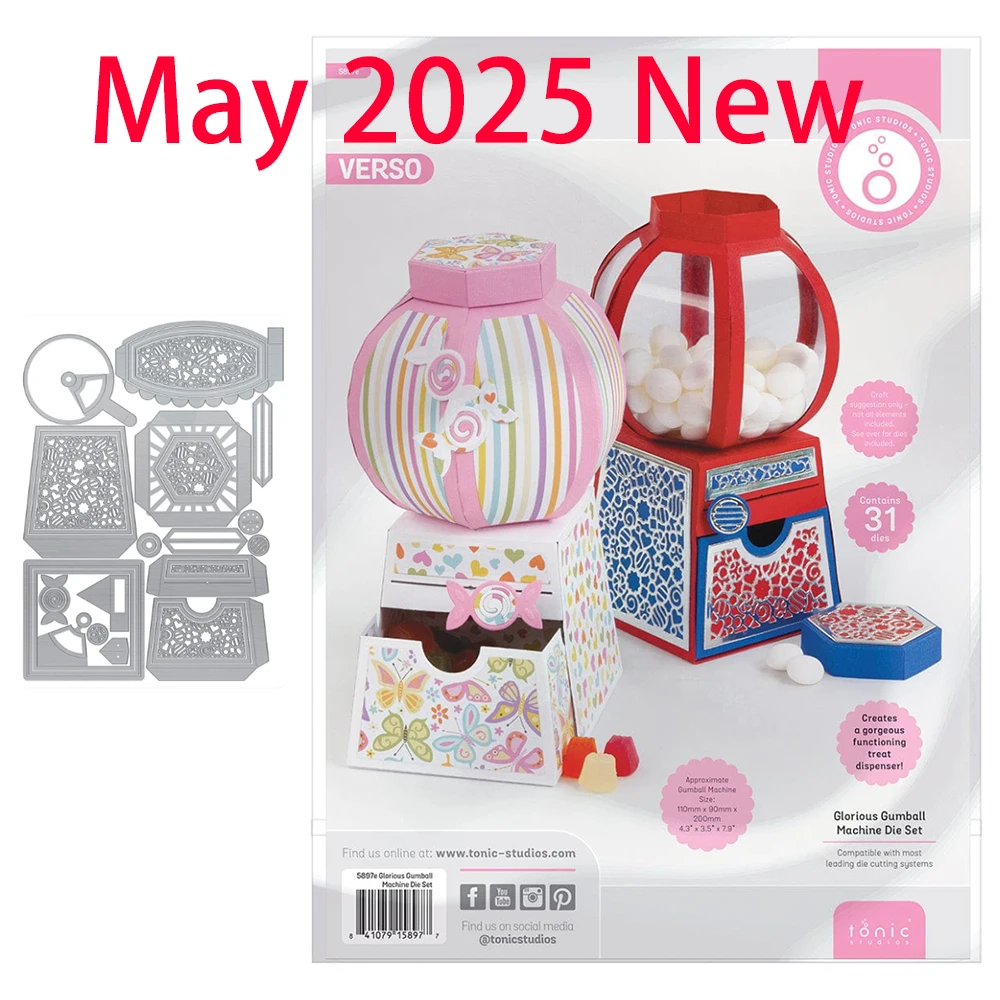 

May 2025 New Tonic Gift Box Die Cut Glorious Gumball Machine Cutting Dies DIY Scrapbooking Diary Handmade Embossing Craft Molds