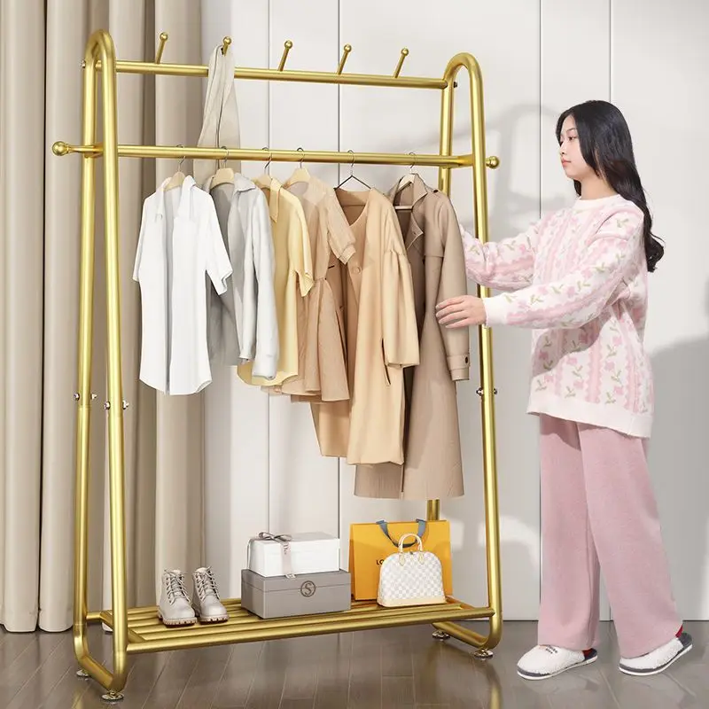 Home Room Furniture Household Clothes Storage Floor Folding Standing Hanger Bedroom Balcony Simple Removable Metal Clothe Rack