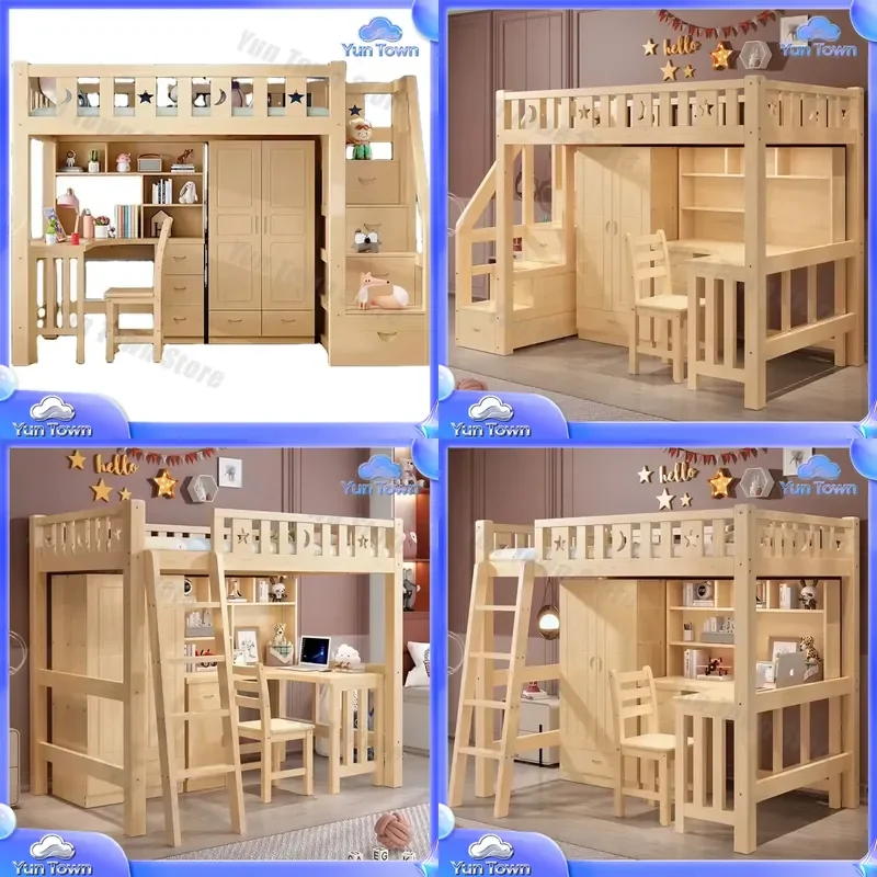 for Kids Bunk Bed for Bedroom Modern Solid Pine Wood Bed Environmentally Friendly Wooden Bed Furniture for Children Twin Size