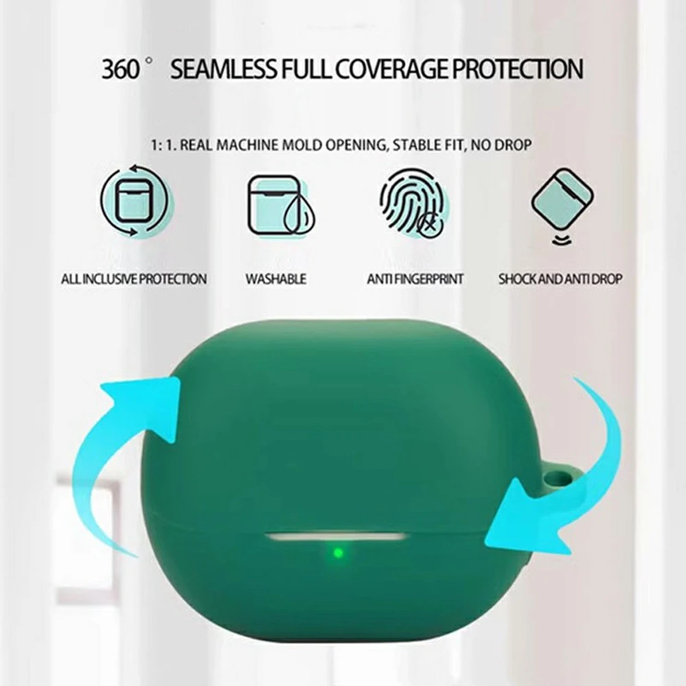 حافظة سماعات الأذن SoundPEATS UU المتوافقة مع البلوتوث مع غطاء حماية من السيليكون بإبزيم مضاد للفقدان - أخضر مسود