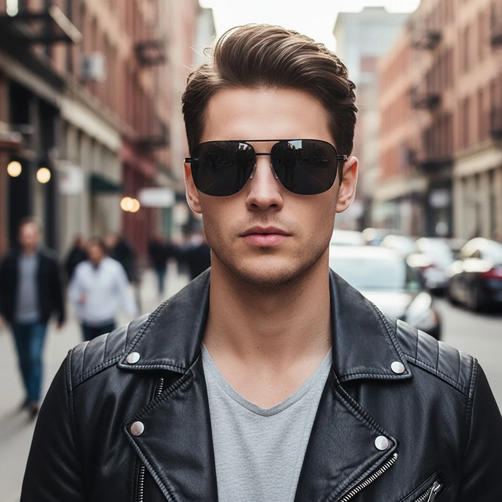 Modische Herren-Sonnenbrille aus Edelstahl mit doppeltem Fass, ultraleicht, hochwertig, sonnenblockierende Sonnenbrille mit großem Rahmen 5129 – Detail 2