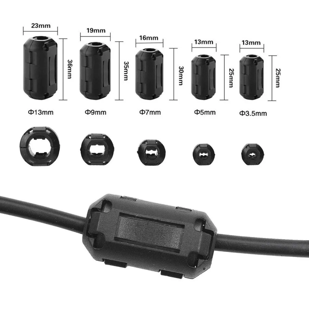 Snap Type Ring Core Ferrite Bead Clamp Black Anti-interference Filter Clip Snap Choke Coil EMI RFI Noise