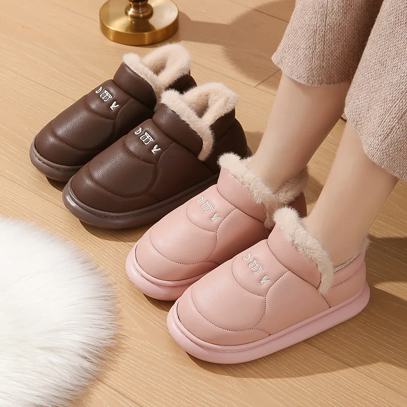 

Winter Men Slippers Short Plush Men and Women Cotton Boots Indoor Fluffy House Fur Slipper Casual Warm Furry Lining Cotton Shoes