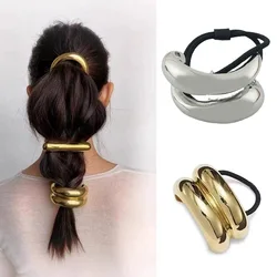 Fashion Punk Gold Cuff Metal Hairband Ponytail Hair Ties Hair Holder Elastic HairRope Rings Headwear New 2024 Hair Accessories