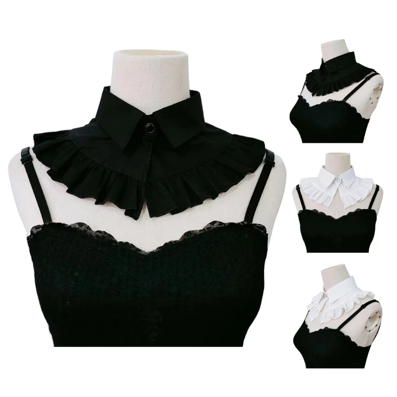 

Womens Vintage Preppy Ruffle Trim Lapel False Collar Elegant Detachable Blouses Half Shirt Decorative Collar Necklace