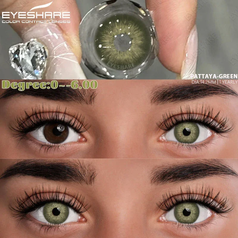 EYESHARE 1pair Colored Contact Lenses for Eyes with Prescription Myopia Lenses Yearly Green Contacts Blue Eye Lenses Gray Pupils