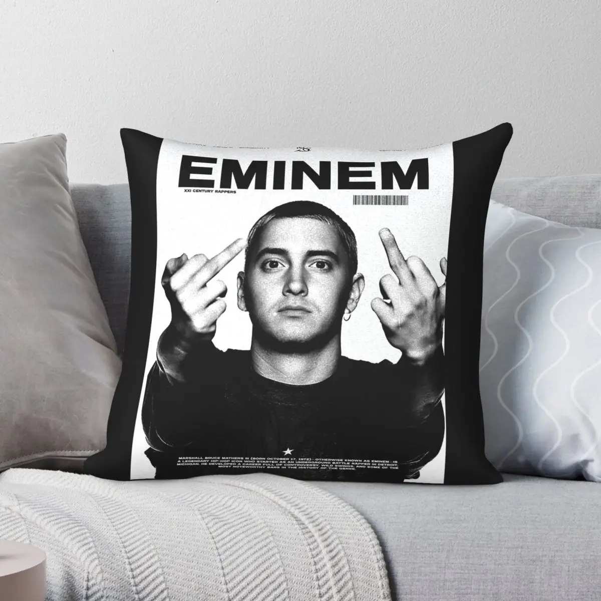 Eminem Middle Finger Square Pillowcase Polyester Linen Velvet Printed Zip Decorative Throw Pillow Case Sofa Seater Cushion Cover