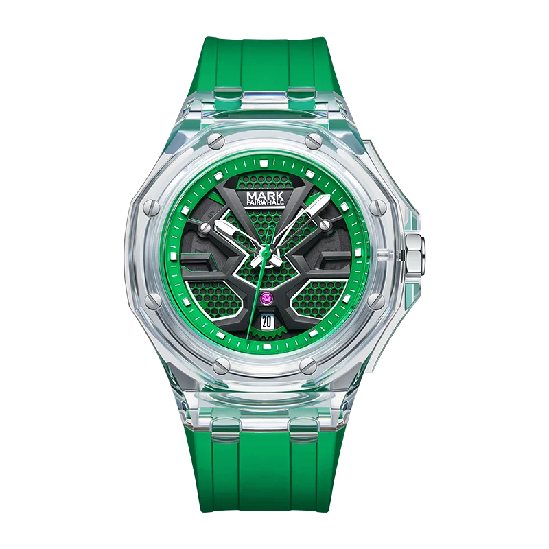 2024 New Trend Transparent Polygon Green Men\'s watches Acrylic Case Skeleton Silicone Luxury Sport Waterproof montres hommes Top