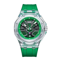 2024 New Trend Transparent Polygon Green Men's watches Acrylic Case Skeleton Silicone Luxury Sport Waterproof montres hommes Top