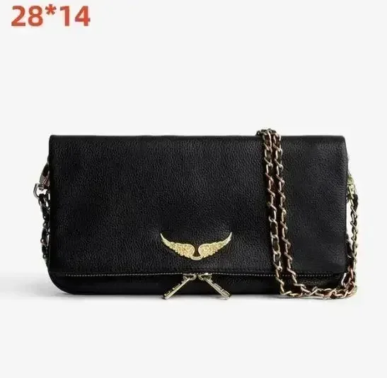 ZADIG & VOLTAIRE Designer Brand Women Wings Classic Bag Vintage Black Rocky Studded Shoulder Crossbody Party luxury Bag Black