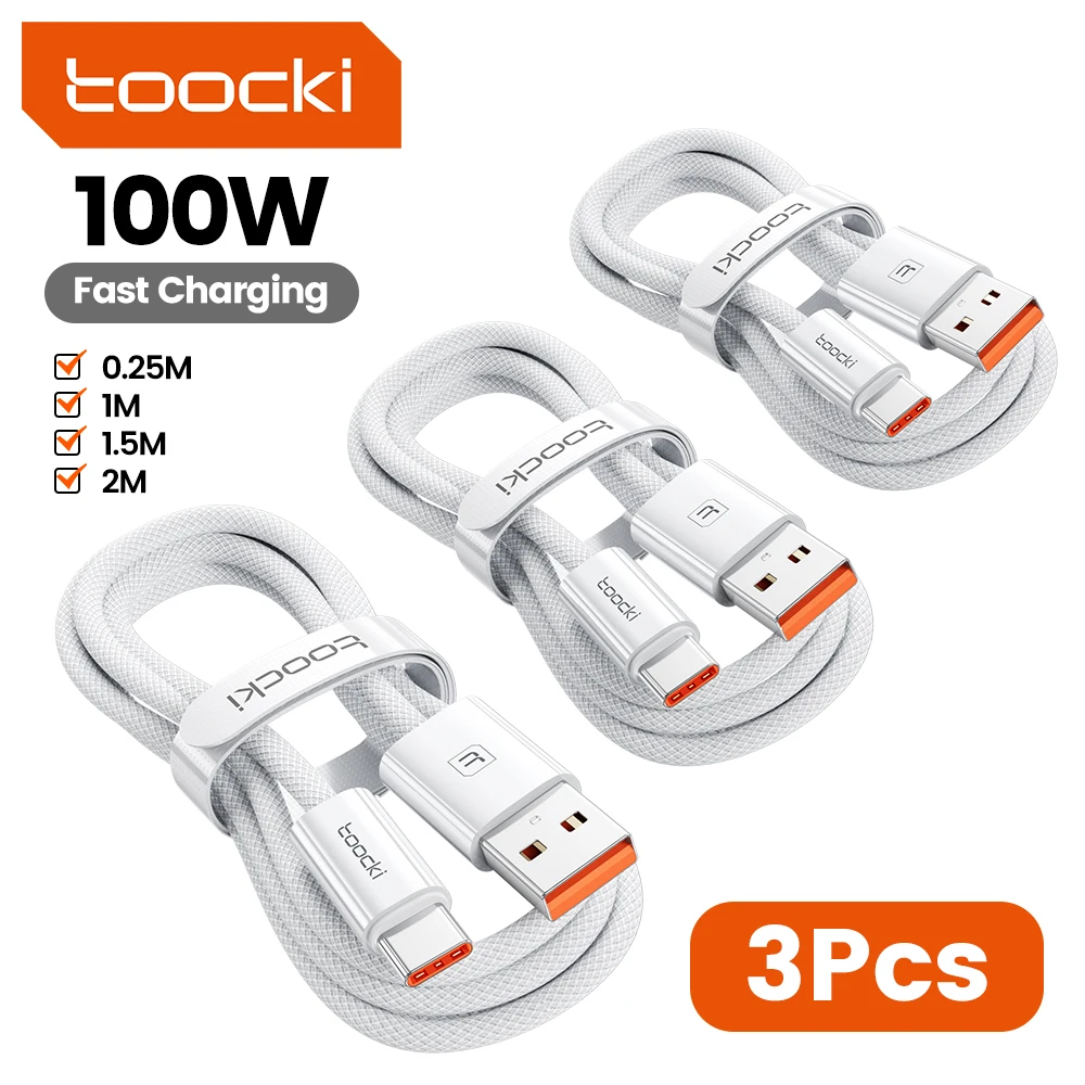 Cable USB a USB C Toocki 6A Super Charger para iPhone 17 16 Samsung Huawei, 1/2/3/5 Piezas, Cable de Datos para Teléfono con Carga Rápida Tipo C de 100W
