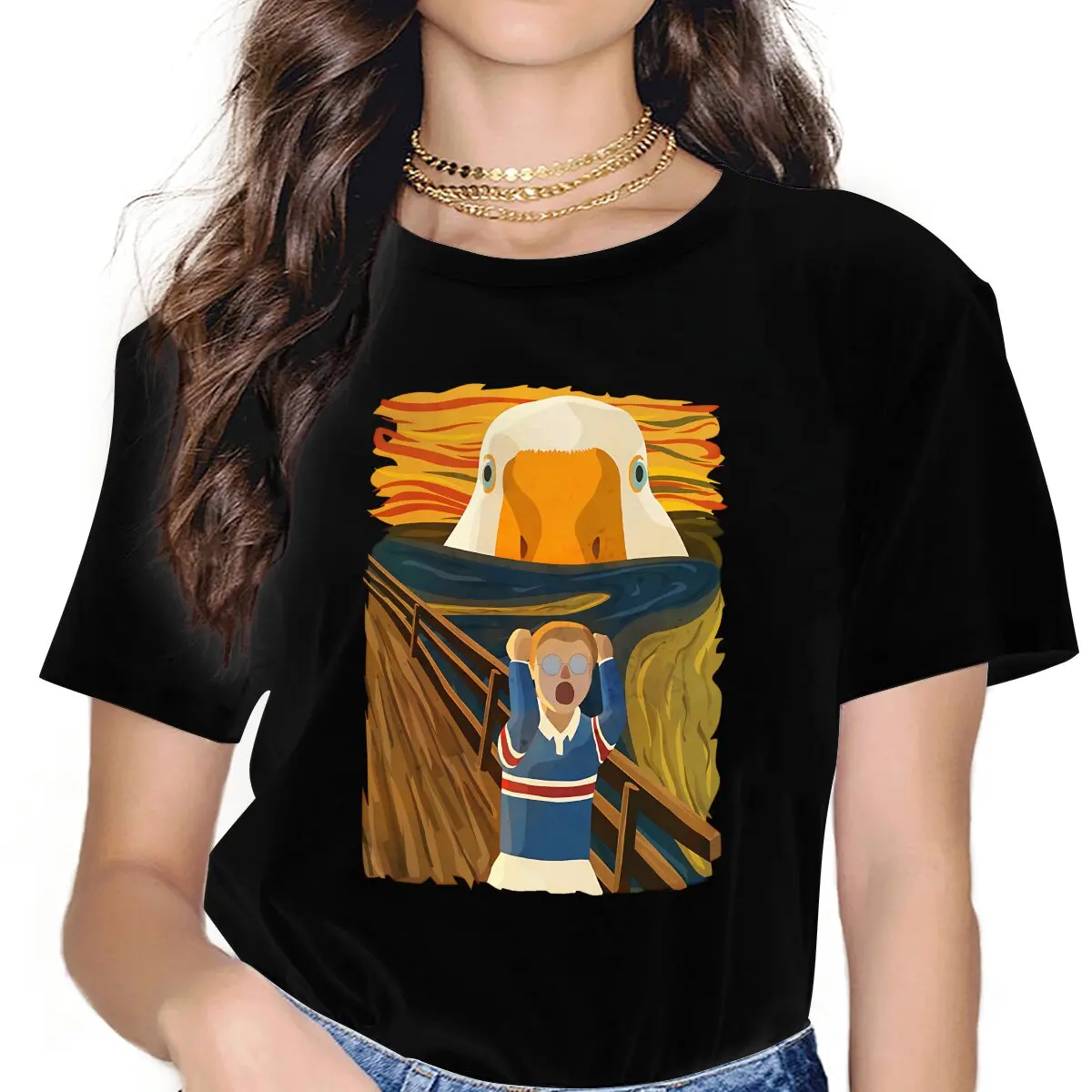 The Honk Goose The Scream Famous Painting Parody Women T Shirts Untitled Goose Game Creative Tee Shirt Short Sleeve