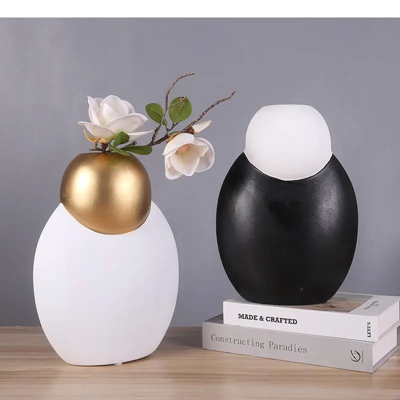 Nordic Black White Ceramic Vase Frosted Color Matching Crafts Desktop Ornament Flower Arrangement Simple Home Decoration