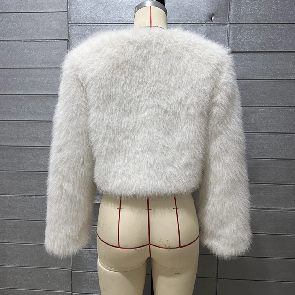 Mantel Bulu Imitasi Putih Jaket Wanita Lembut Berbulu 2025 Wanita Musim Gugur Musim Dingin Pakaian Luar Baru Mantel Pendek Warna Pink Merah Abu-abu Hitam